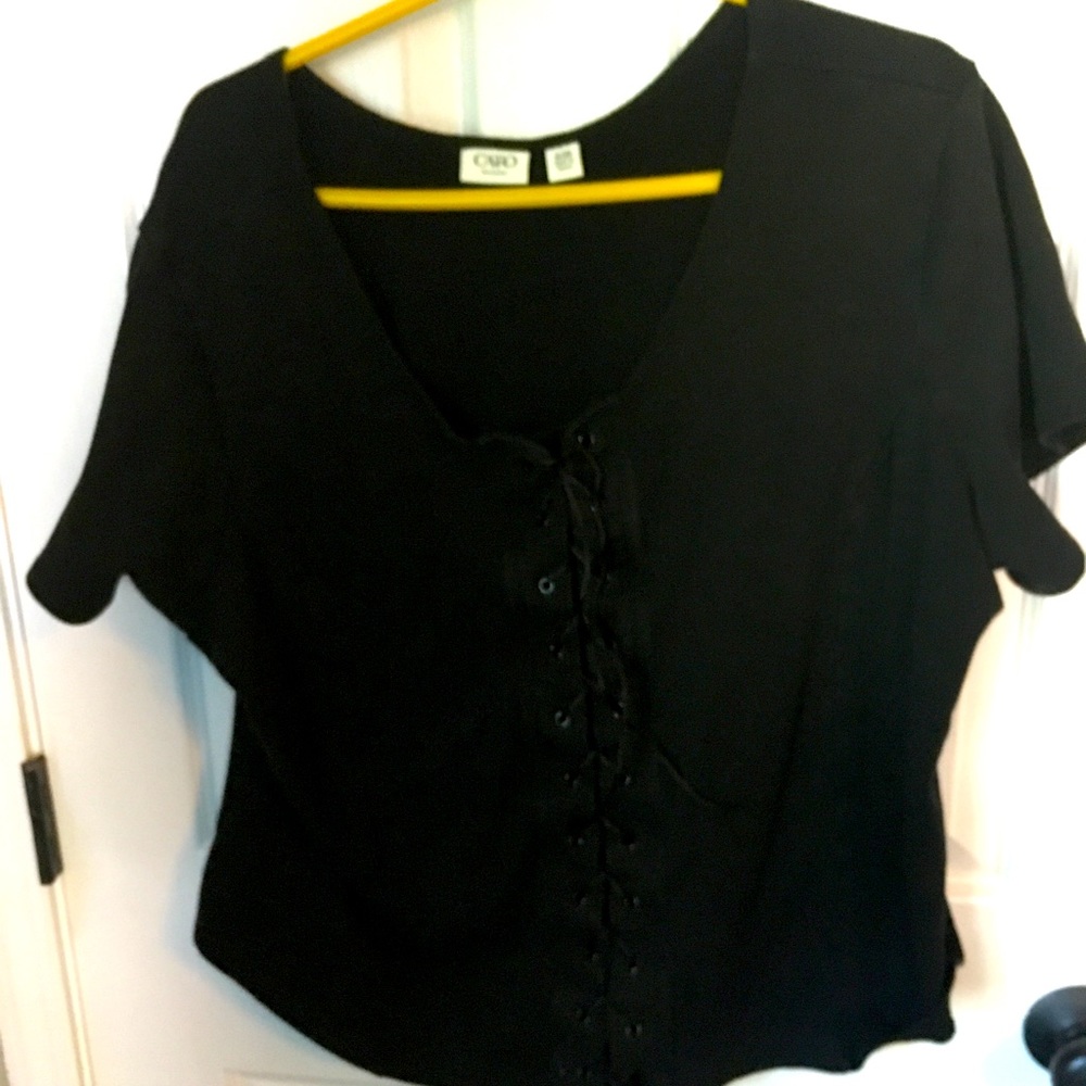 Black lace up short sleeved top, Cato, size 26/28